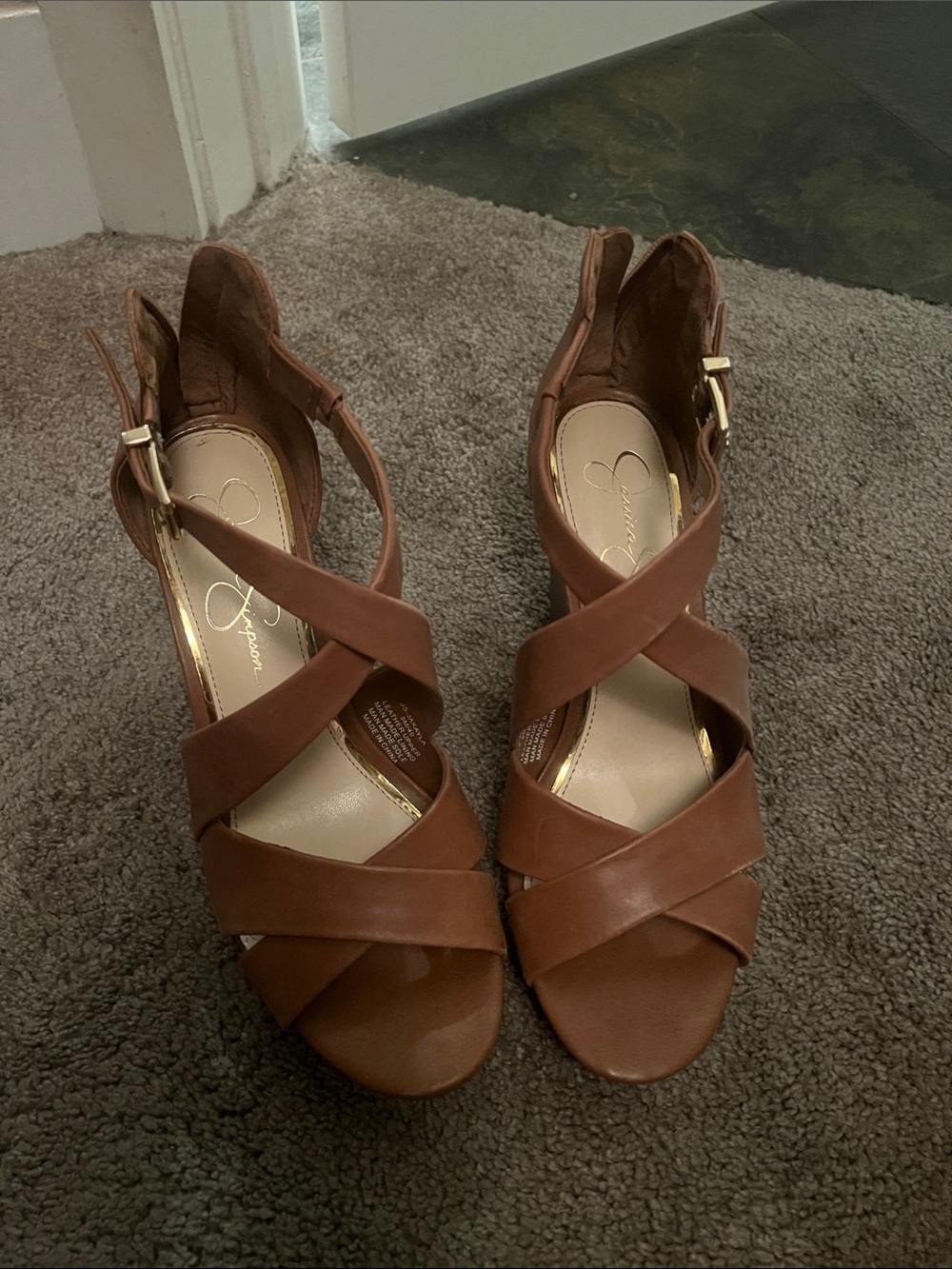 Jessica Simpson Tan Crisscross Heeled Sandals